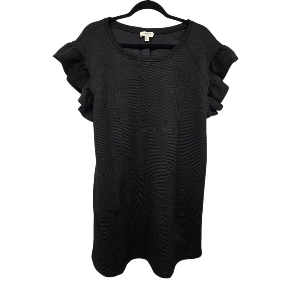 Umgee Textured Shift Dress Womens M Black Ruffle Cap Sleeve Stretch‎ Classic